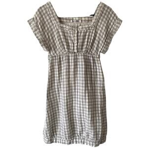 MONORENO Gray Gingham Print Mini Sheath Dress Size Small Embroidered Trim